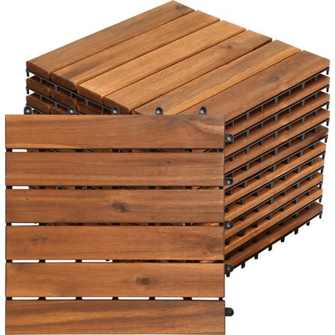 Jopassy Piastrella in legno di acacia 30 x 30 Piastrelle a incastro Piastrelle per balconi Piastrelle per terrazze Piastrelle in legno per terrazze Sistema a incastro Per esterni 88x