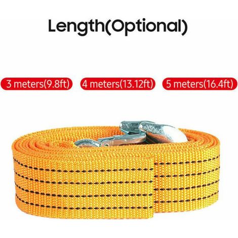 Corde de remorquage en nylon - Longueur 4 m - Jaune vif - Double couche - Capacité 3 tonnes - Crochets renforcés (1/4)
