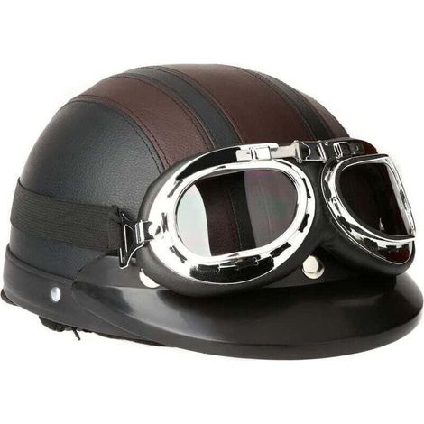 Casque de Moto Scooter Vespa, Casque Coupe-vent D'hiver avec Visière UV Lunettes Retro Style de Vintage 54-60cm (KKmoon Casque de Moto Scooter Vespa, Casque Coupe-vent D'hiver avec Visière UV Lunettes (1/5)