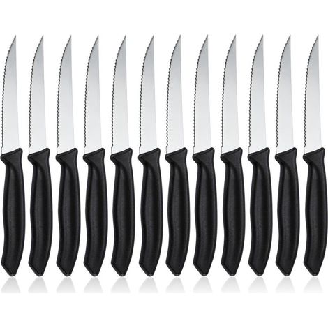 Lot de 12 Couteau de table à lame crantée, Set de couteaux à petit déjeuner en acier inoxydable, Set de couteaux à steak pour la maison et le restaurant, Lavable en machine (1/4)