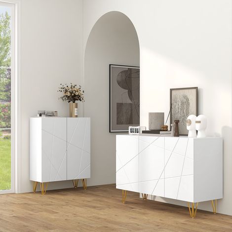 Buffet d'entrée à 3 portes et étagères réglables pour cuisine ou salon, 120 x 40 x 75 cm, blanc brillant