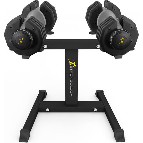 Strongology Urban25 Grey Adjustable Dumbbell Pair with Free Durable Steel Adjustable Urban25 Dumbbell Floor Stand
