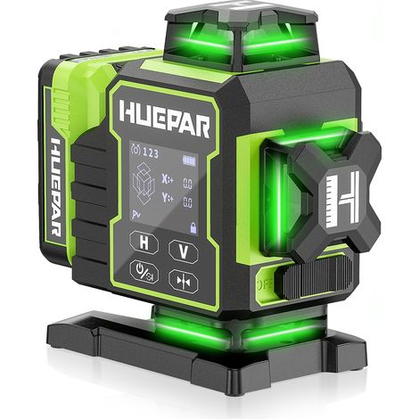 Huepar Niveau Laser 4x360° Vert, Auto-nivelant avec Bluetooth, Base Rotative Électrique et Grand Écran LCD, Niveau 4D 16 Lignes pour Travaux de Construction (1/5)