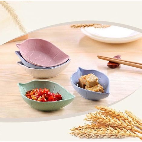 Ensemble de 4 pièces : assiette à épices en forme de feuille de blé, bol pour bébé, récipient alimentaire, ustensiles de cuisine (1/5)