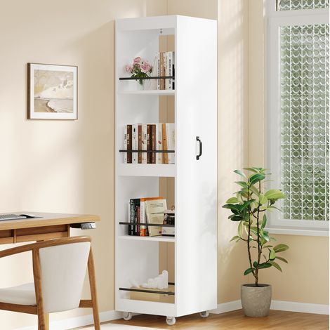 Estantería estrecha con ruedas 40 x 30 x 160,5 cm de MDF blanca (1/5)