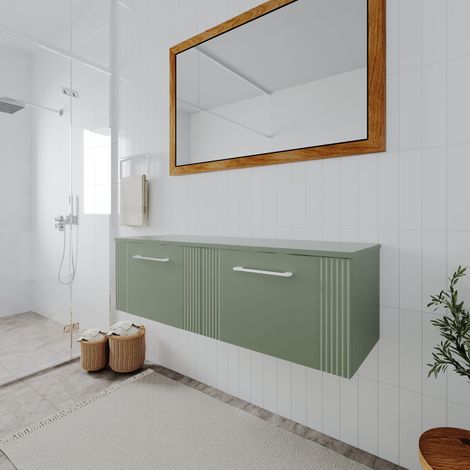 Nuie Deco Satin Green 1200mm Wall Hung 2 Drawer Vanity Unit with Worktop - DPF894W2 (1/5)