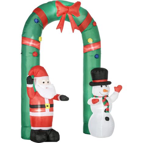 Arche de Noël gonflable 2,45m avec Père Noël et Bonhomme de neige, déco jardin lumineuse LED, ventilateur intégré, imperméable pour extérieur (1/4)