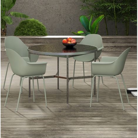 Juego de 4 sillas de jardín con reposabrazos, resistente a la intemperie, verde, plástico/metal HAVRYA (1/5)