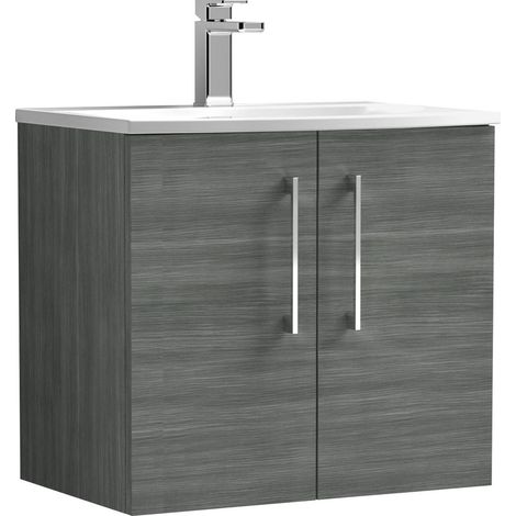 Balterley  Modern Bathroom 2 Soft Close Door Wall Hung Vanity & Basin, Anthracite, 600mm