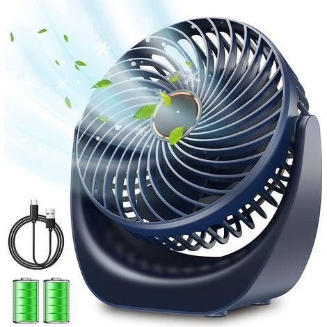 Ventilateur bureau silencieux usb avec Rechargeable Batterie 4000mAh,5 Vitesse petit ventilateur table pour La Chambre,domair,cuisine mini ventilateur portable (Bleu) (1/5)