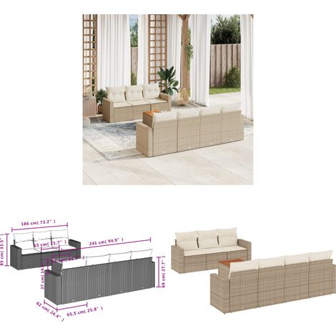 8-tlg. Garten-Sofagarnitur mit Kissen Beige Poly Rattan - Gartensorte - Gartenmöbelset - Lounge Möbel - Outdoor Furniture - Polyethylen-Rattan - Home & Living (1/3)