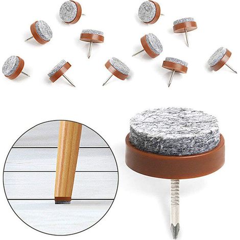 FOREHILL 50 Pcs Patin Chaise a Clouer 24mm Tampon Chaise en Feutre pour Protéger Pieds des Meubles Marron