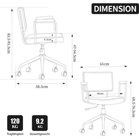 Chaise de bureau vintage en rotin synthétique avec roulettes, siège en cuir PU ivoire et structure en métal noir (1/5)
