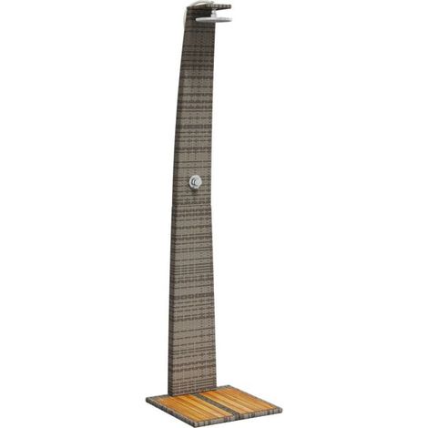 Cabine de douche extérieure grise, dimensions 55 x 60 x 224 cm, en résine tressée et bois d'acacia (1/5)