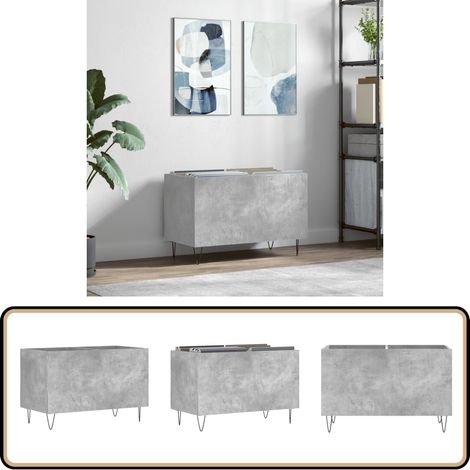 Armoire à disques gris béton 74,5x38x48 cm bois d'ingénierie - Meuble Vinyle - Armoire Disque - Rangement Musique - Étagère Vinyl - Support Tournivelle (1/5)