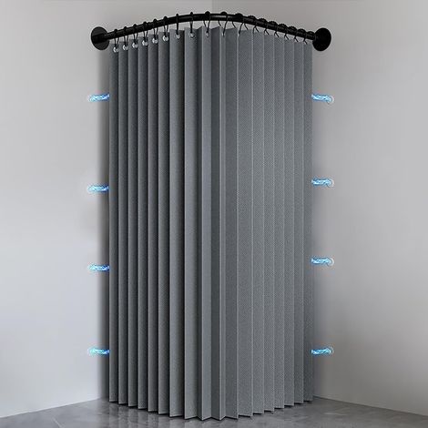 Rideau de Douche Anti Moisissure Pliable, Imperméable Rideau de Douche d'angle en Tissu Lavable, Aimant Rideaux de Douche avec Crochet pour Salle de Bain, 150g/m², Gris, 80x200cm (1/5)