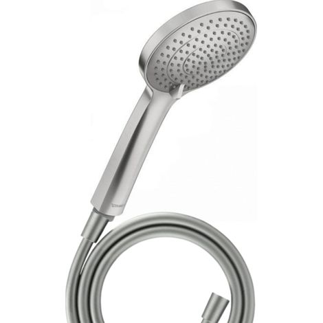 DURAVIT Rociador de ducha universal de 3 chorros con corredera de acero inoxidable cepillado + flexo de ducha
