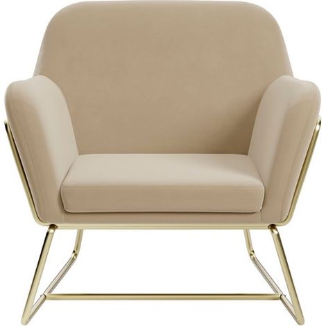 Charles Armchair - Velvet/Metal - L66 x W75.5 x H76.5 cm - Beige/Gold Brushed