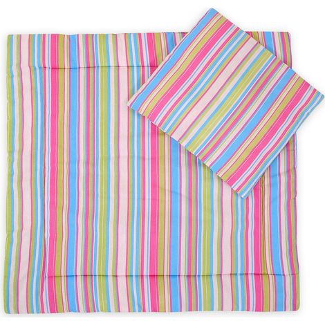 Set di biancheria per passeggino con imbottitura, piumone e cuscino - Strisce color mirtillo