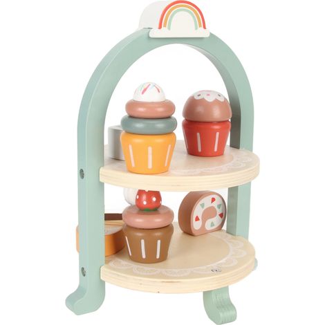 Plateau en bois pour goûter d'après-midi, tour à gâteaux et pâtisseries, jouet à deux étages pour desserts, interaction parent-enfant
