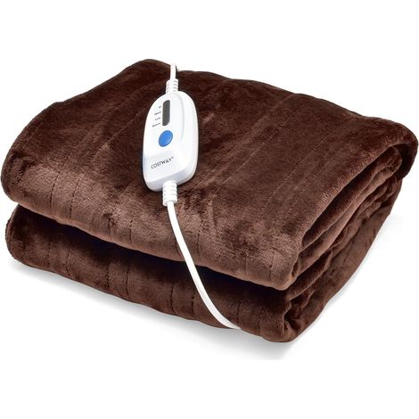 COSTWAY Heizdecke 130 x 180 cm, Wärmedecke mit Abschaltautomatik, 4 Temperaturstufen & 8 Stunden Timer & PTC/NTC Überhitzungsschutz, maschinenwaschbar Kuscheldecke Kaffee (1/5)