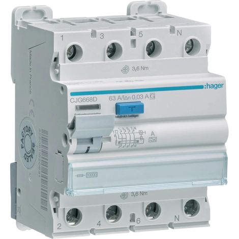 Interrupteur Hager cjg668d 3P+N 63A 30mA