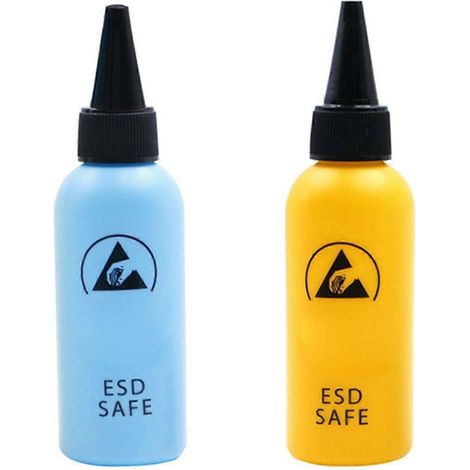 Lot de 2 flacons de solvant en plastique de 60 ml avec distributeur ESD (bleu + jaune) (1/5)