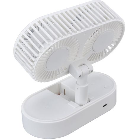 Ventilateur de bureau double à double moteur, angle réglable à 135°, ventilateur portatif à trois vitesses, fonctionnement silencieux, blanc. (1/5)