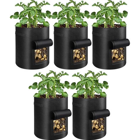 5 Pack Felt Potato Grow Bags with Flap Lids and Handles, Reinforced Heavy Duty Planters, Durable & Reusable for Balcony & Patio, Ideal for Potatoes & Root Vegetables (1/5)