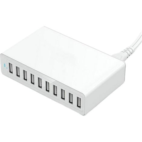 USB-Ladestation, tragbares Reise-Wandladegerät, 5V 12A 60W 10-Port multifunktionales USB-Ladegerät, Tisch-Handyladegerät. (1/2)
