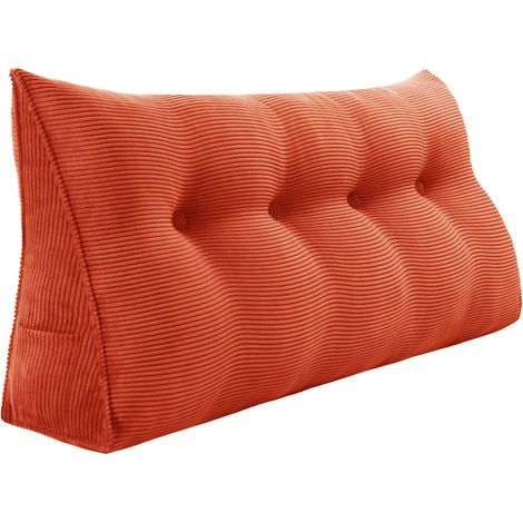 VERCART Großes Keilkissen, Langes Lesekissen, Bettruhe Rückenkissen, Dreieckiges Liegekissen, Dekoratives Kopfteilkissen für Tagesbett oder Tiefes Sofa, Cord Orange, 120cm (1/5)