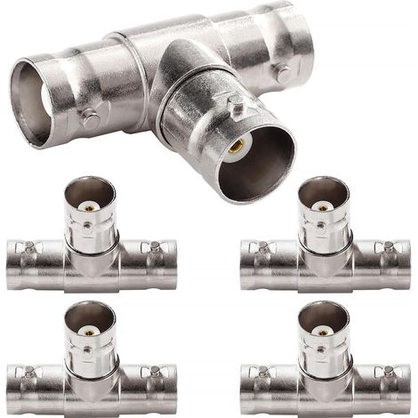5 Pièces BNC 3-Voie Femelle à Femelle T Adaptateur, Répartiteurs BNC Type-T, pour CCTV, Antenne, Câble Coaxial (1/5)