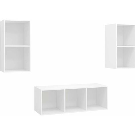 Ensemble Meuble TV Suspendu Mural Rangement Armoire HiFi Bois d'ingénierie Blanc 3 pcs (1/3)