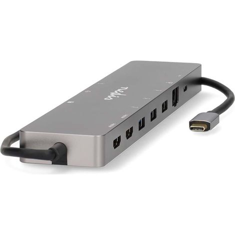 Nedis USB Multi-Port-Adapter / 10-in-1 / USB 3.2 Gen 1 / USB-C™ Stecker / Micro SD / RJ45 Buchse / SD / 2x HDMI™ / 2x USB-C™ / 3x USB-A Buchse / 0.40 m / Rund / Vergoldet / TPE / Anthrazit / Box