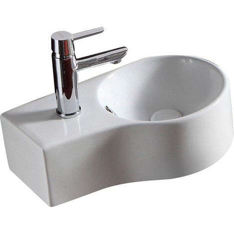 Nemo Spring Bali II petit lave-mains 440 x 275 mm montage murale porcelaine blanc trou d'évacuation D45 mm trou de robinet traversant gauche D35 mm