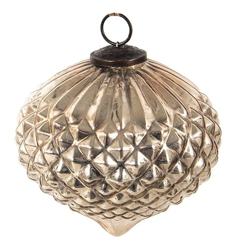 Boule de Noël en Verre Argenté Ø 15 cm Suspension Décorative Ronde Style Rustique - PANGIVO (1/2)