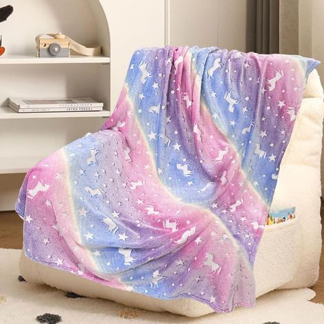 Couverture pour Enfants de Licorne - 100 x 150 cm Plaid Unicorn Brille Dans, Couvertures Douces et Confortables pour Canapé, Salon, Chambre à Coucher - Enfants de 1 à 10 ans (Coloré 2, 100 x 150cm) (1/5)