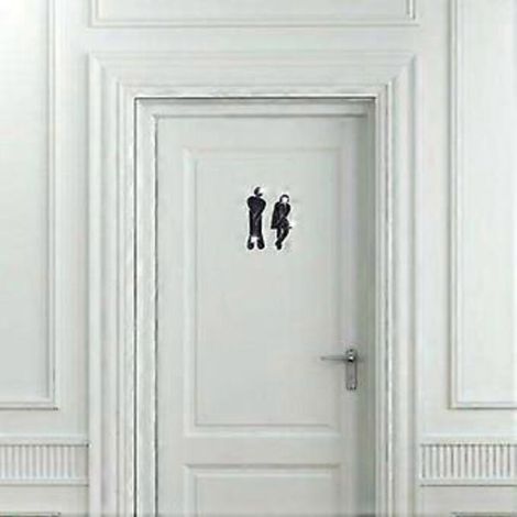 Lot de 4 autocollants noirs humoristiques pour toilettes, représentant des jambes croisées. (1/3)