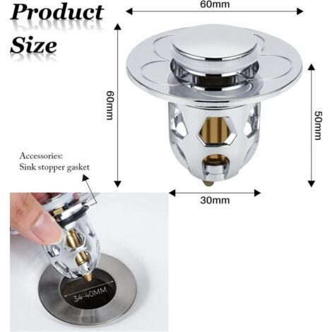 1 Pièces Bonde de Lavabo Universel Pop Up,Bonde de Lavabo Pop-Up avec Filtre Anti-Clogging,Flitre de Vidange Anti-Bloqué,Bouchon Baignoire (1/4)