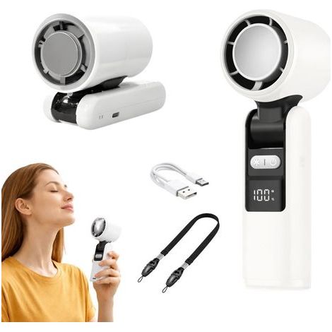 White portable USB fan, 199 speeds, foldable, with screen and flashlight. - AquaForge (1/5)