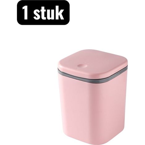 Mini poubelle avec couvercle – Poubelle de bureau compacte et élégante pour chambre, bureau ou salle de bain – Rose (1/5)