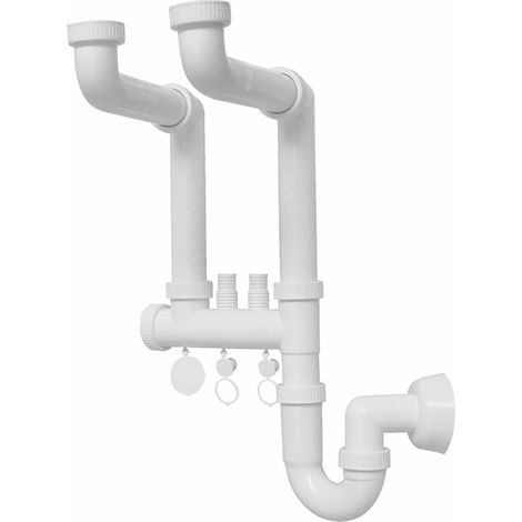 Schläfer 4395027 Sifone Autopulente Universale a 2 Vie 1"1/2 per Lavelli Inox con Doppio Attacco per Scarico Lavatrice/Asciugatrice, Uscita Tubo Ø 40mm, Ideale per Installazioni con Doppio Lavello (1/5)