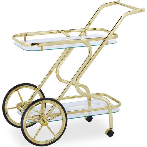 Carrello da cucina elegante mobile 75 x 45 x 80 cm comodo spazio di archiviazione stile moderno in vetro ottone 130010940