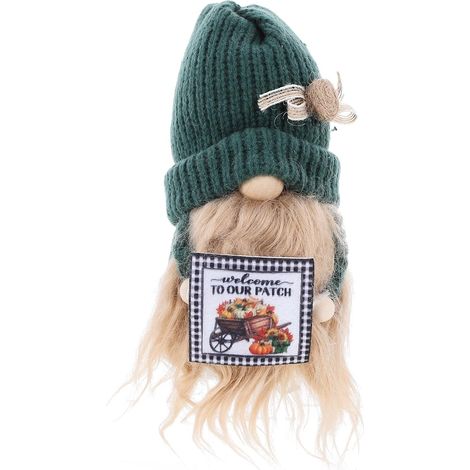 Poupée GNOME en Tissu Coton Vert pour Décoration Automne, Design Adorable et Détails Délicats, Robuste et Agréable Toucher, pour Fête Récolte (1/5)