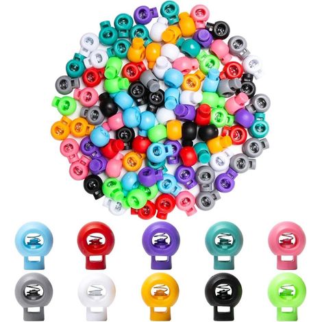 100er Pack Kordelstopper 1 Loch 8 mm, 10 Farben, Kordelanschlag Tasche Naehen DIY Verschluss robust (1/4)