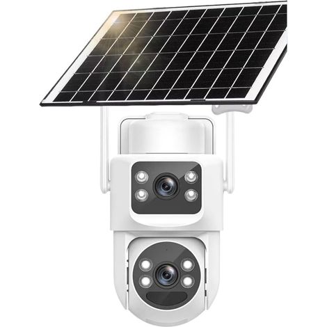 8MP 4K WiFi intégré alimenté par Batterie Double Objectif extérieur IP66 étanche caméra PIR détection Humaine avec Panneau Solaire Charge PTZ(WiFi Add 64G Card) (1/5)