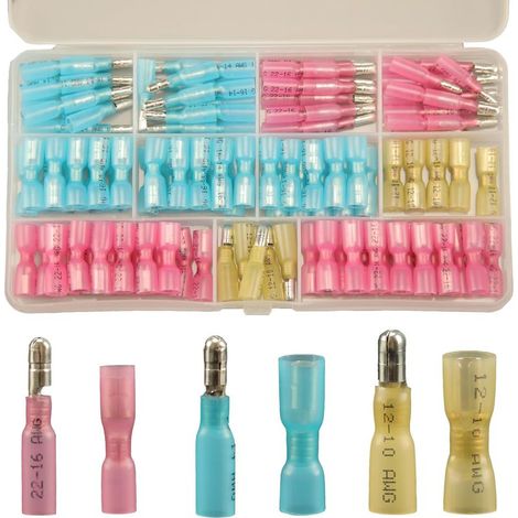 130pcs Bullet Terminal Connecteurs Kit Mâle et Femelle, Cosses Electriques à Sertir Thermorétractables, Étanche Connecteurs de Fil Cosse Thermosoudable Kit de Connecteurs de Bornes de Qualité Marine (1/5)