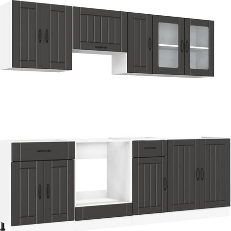 8 Piece Kitchen Cabinet Set Kalmar Black Engineered Wood vidaXL