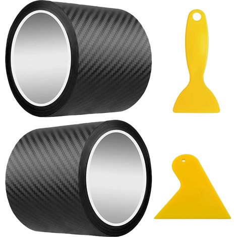 Lot de 2 rouleaux de film carbone autocollant 3D - 10 cm x 10 m - Avec 2 grattoirs en plastique - Pour voiture, moto, bricolage (1/5)