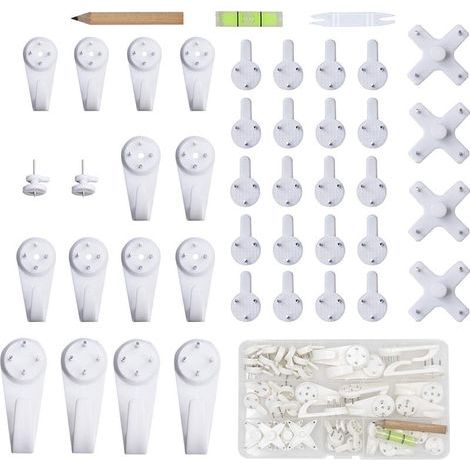 43pcs Accroche Tableau Sans Percer Blanc Fixation Murale Sans Percer Crochet en Plastique pour Accroche Cadre Crochet Tableau Cadre Photo Chapeau (1/5)